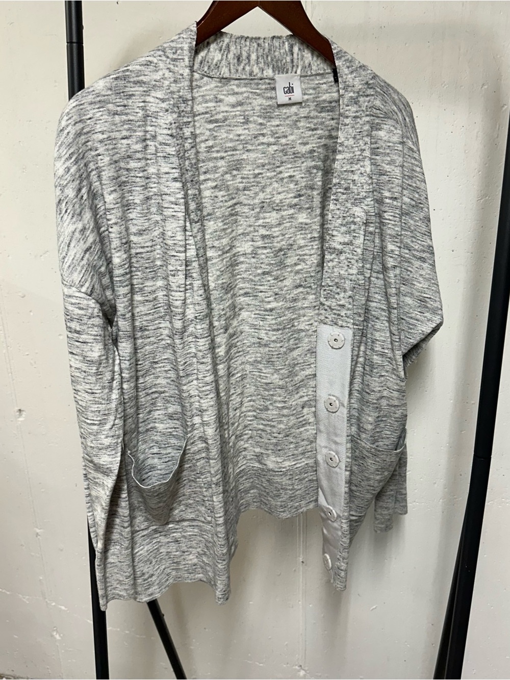 CAbi Heather Gray Open-Front Button Cardigan 🛵
